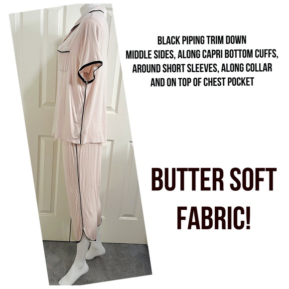 Stars Above, Light Pink 2 Piece Pajama Set, Short Sleeve Top, Capri Pants Size L - Picture 2 of 5